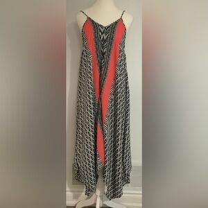 Sleeveless Printed Soft and Light Maxi Dress with Coral Inset Size Small